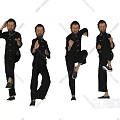 Man In Black Outfit Performing Martial Arts Poses On Shiny Floor