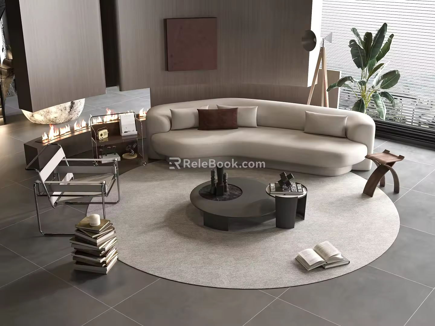 Sofa Coffee Table Combination Curved Sofa Coffee Table Leisure Chair Side Table Corner Table 3d model