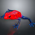 Vibrant Red Reptile Lizard With Black Spots And Blue Limbs On Dark Background