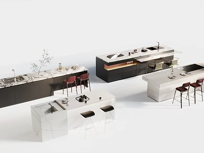 Stylish Modern Bar Counter Design With White Black Countertop And Metal Bar Stools 3d model