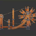 Industrial Equipment With Orange Gears Metal Frames And Mechanical Components