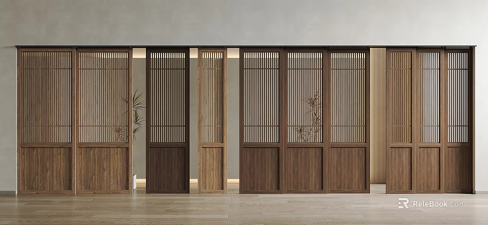 Modern Wooden Sliding Doors With Lattice Design Panels For Interior Home Decor 3d model 