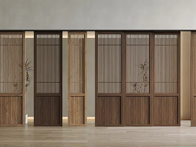 Modern Wooden Sliding Doors With Lattice Design Panels For Interior Home Decor 3d model