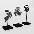 Black Metal Angel Silhouette Decorative Ornament Set with Candle Holder Base Stand