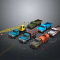 Various Types of Colored Construction Trucks Including Crane Dump And Tanker Models