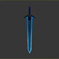 Glowing Blue Sword With Intricate Blade Texture And Dark Hilt Design