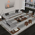Quiet sofa tea table combination medieval furniture combination 3d model