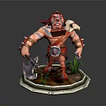 Man With Tribal Tattoos Spiked Armor Holding Axe And Sheep On Shoulder