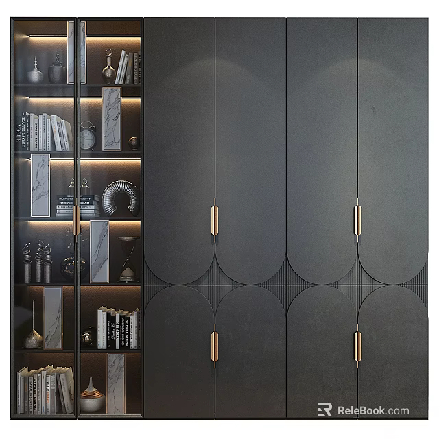 Elegant Modern Black Wardrobe Design With Geometric Lines And Metal Accents 3d model 