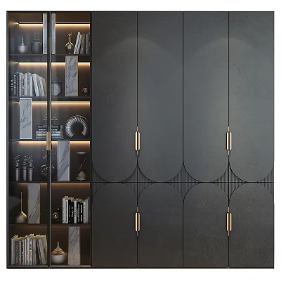 Elegant Modern Black Wardrobe Design With Geometric Lines And Metal Accents 3d model