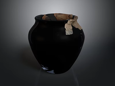 Hand Carved Traditional Black Ceramic Sculpture With Broken Repaired Clay Pottery Art 3d model