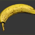 Ripe Yellow Banana with Black Spots Isolated on Dark Background with Reflection