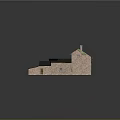 Traditional House Architectural Model with Pink Brick Walls Gray Roof Chimney and Greenery