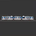 Modern Blue And White Train Model On Tracks With Reflective Surface 3d model