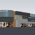 Modern Commercial Complex Exterior Featuring Glass Facade Retail Shops And Sketch Signage