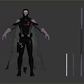 3D Character Model In Brown Costume With Purple Gloves Mask Cape And Staffs