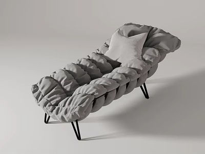 Gray Modern Lounge Chair With Pleated Design and Soft Gray Cushion on Black Metal Legs 3d model