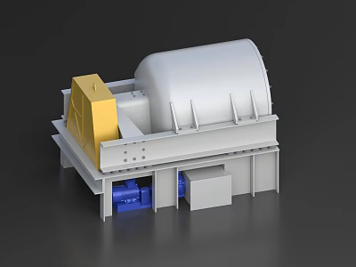 Large Industrial Equipment Featuring White Cylindrical Body Yellow Component And Blue Base 3d model