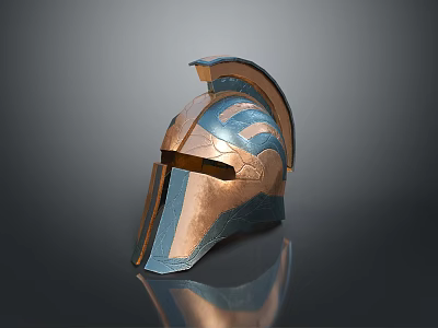 Ancient Warrior Weapon Helmet with Shiny Copper and Blue Intricate Patterns 3d model