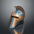 Ancient Warrior Weapon Helmet with Shiny Copper and Blue Intricate Patterns 3d model