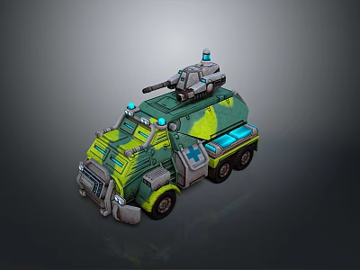 3D Model Military Tank With Green Camouflage Turret Cannon And Wheels Design 3d model