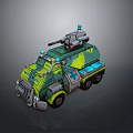 3D Model Military Tank With Green Camouflage Turret Cannon And Wheels Design