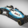 Blue And White Race Car With Streamlined Design Yellow Wheels And Sponsor Logos