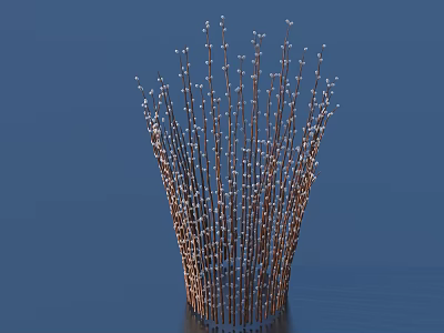 Grass Like Plants With Brown Stems And White Tips On Blue Background 3d model