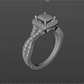 Platinum Diamond Ring With Square Cut And Pearl Accents 3d model