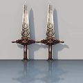 Two Decorative Swords With Intricate Patterns On Hilts And Blades On Smooth Surface 3d model
