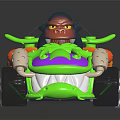 Cartoon Style Toy Car With Gorilla Head Design Green Purple Body Flame Patterns And Yellow Wheels