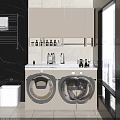 Modern Bathroom Set with Washing Machine Sink Cabinet Wall Tiles and Towel Rack