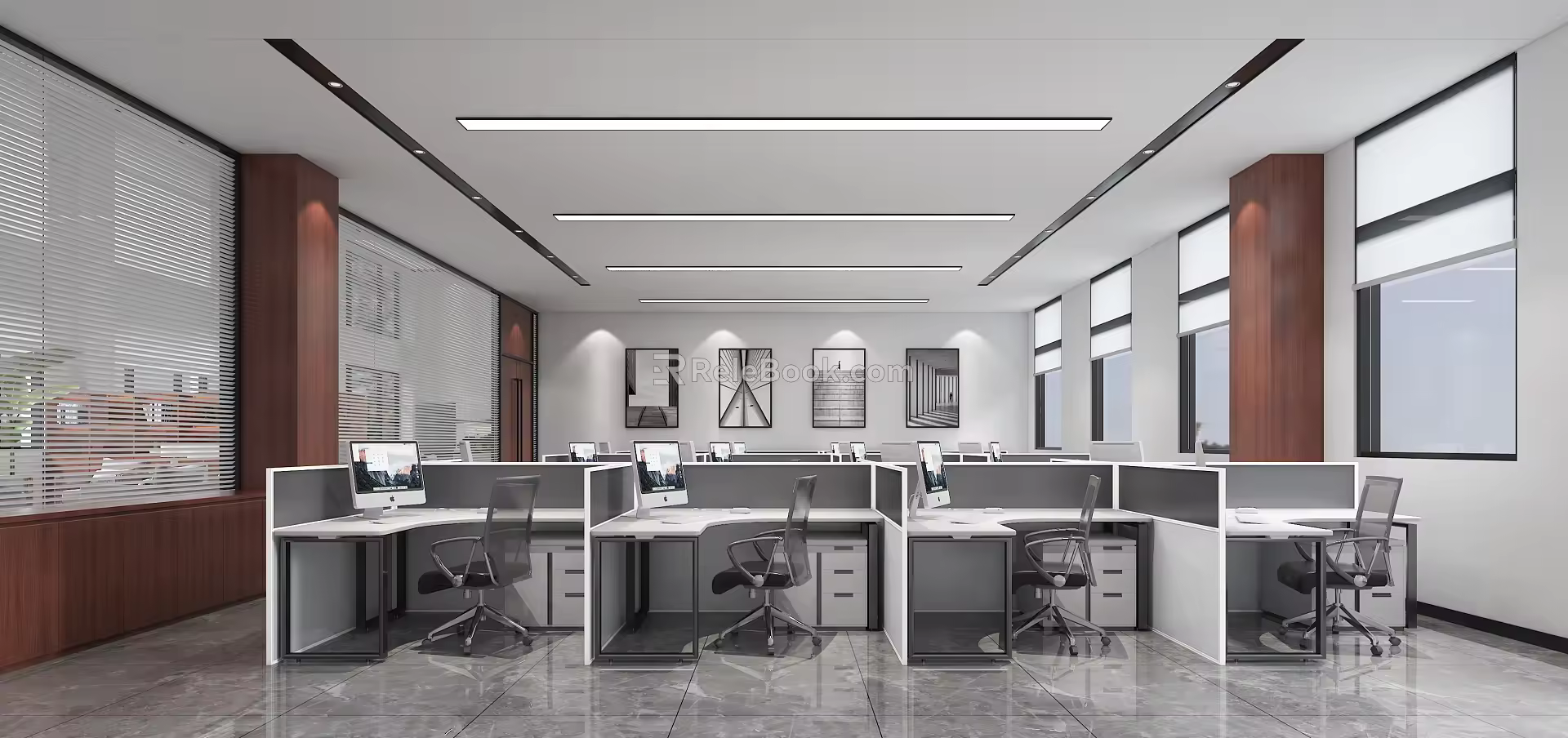 Modern public office area combined with the reception room of the elevator hall at the front desk of the company lobby 3d model