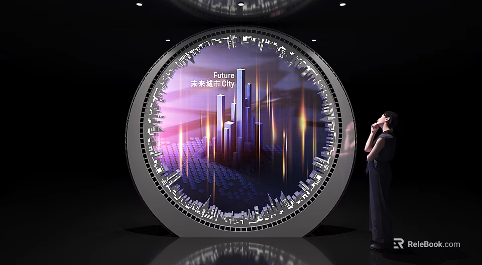 Main Energy Future City Visualization In Circular Display With Urban Skyline 3d model