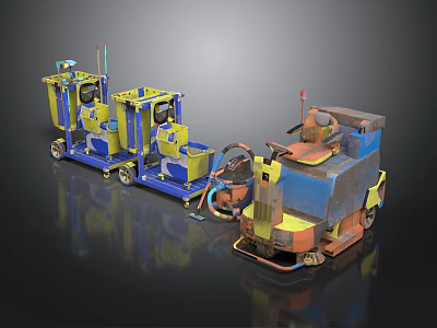Industrial Computer Controlled Machinery 3D Rendering With Yellow Blue Orange Components 3d model
