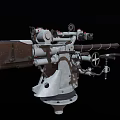 Vintage Military Weapon Old Machine Gun With Long Metal Barrel And Stand Structure