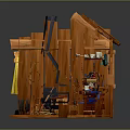 Wooden Cabin Interior With Vintage Decor Lifebuoy Fishing Net Stove And Hanging Coat