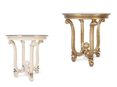 Elegant Coffee Tables With Carved Legs Round Top Gold And Light Color Finishes 3d model