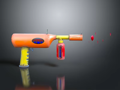 Orange And Yellow Toy Gun With Blue Button Red Parts Flying Red Projectiles From Muzzle 3d model