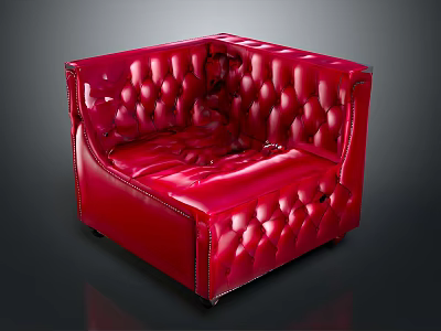 Red Leather Single Sofa With Modern Tufted Design And Stylish Appearance 3d model