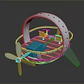 3D Model of Futuristic Vehicle with Circular White Frame Orange Seats Blue Cushion and Propeller