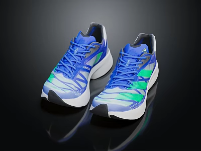 Blue And Green Running Shoes With Modern Striped Design And White Sole 3d model