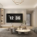 Modern Living and Dining Room Interior With Sofa Coffee Table Chandelier And Artwork