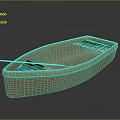 3D Model Light Pink Small Boat With Blue Seats Green Paddle And Reflective Surface
