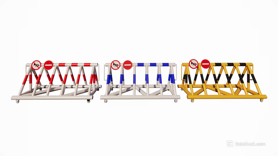 Traffic Road Barriers With Red White Blue Yellow Black Stripes And No Entry Signs 3d model 