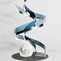 Modern Blue and Silver Spiral Staircase With Moon Decoration And Gravel Base Design