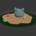 Large Gray Cat With Small Kittens Playing On Sandy Area Surrounded By Green Grass 3d model