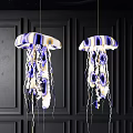 Blue And White Jellyfish Shaped Pendant Lights For Black Wall Interior Decor