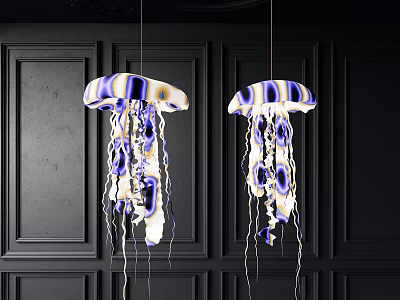 Blue And White Jellyfish Shaped Pendant Lights For Black Wall Interior Decor 3d model