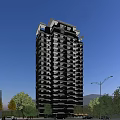 Modern High Rise Residential Building With Glass Facade And Green Surroundings